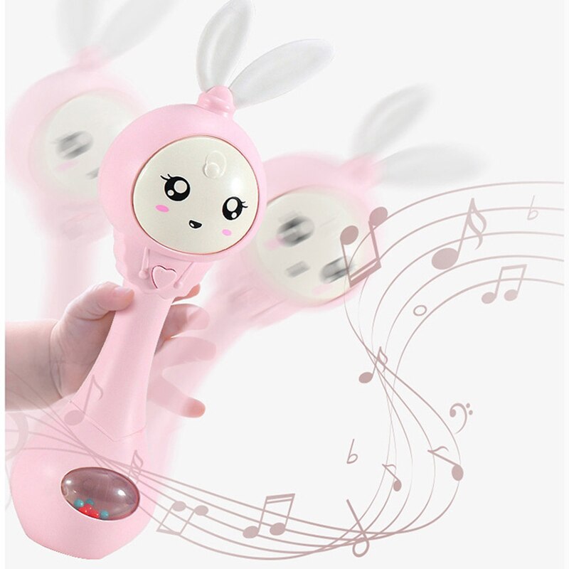 Baby Rabbit Shape Teether Rattle Toy Music Playing Hand Bells Toys