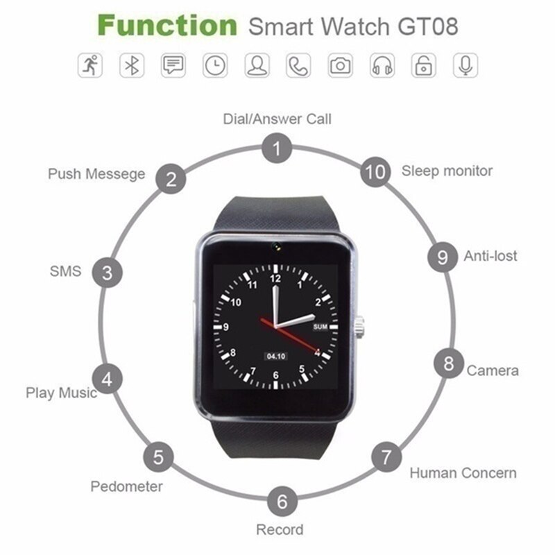 Relojes GT08 Plus para hombre, reloj de Metal con Bluetooth, ranura para tarjeta Sim, mensajes Push para teléfono Android IOS,