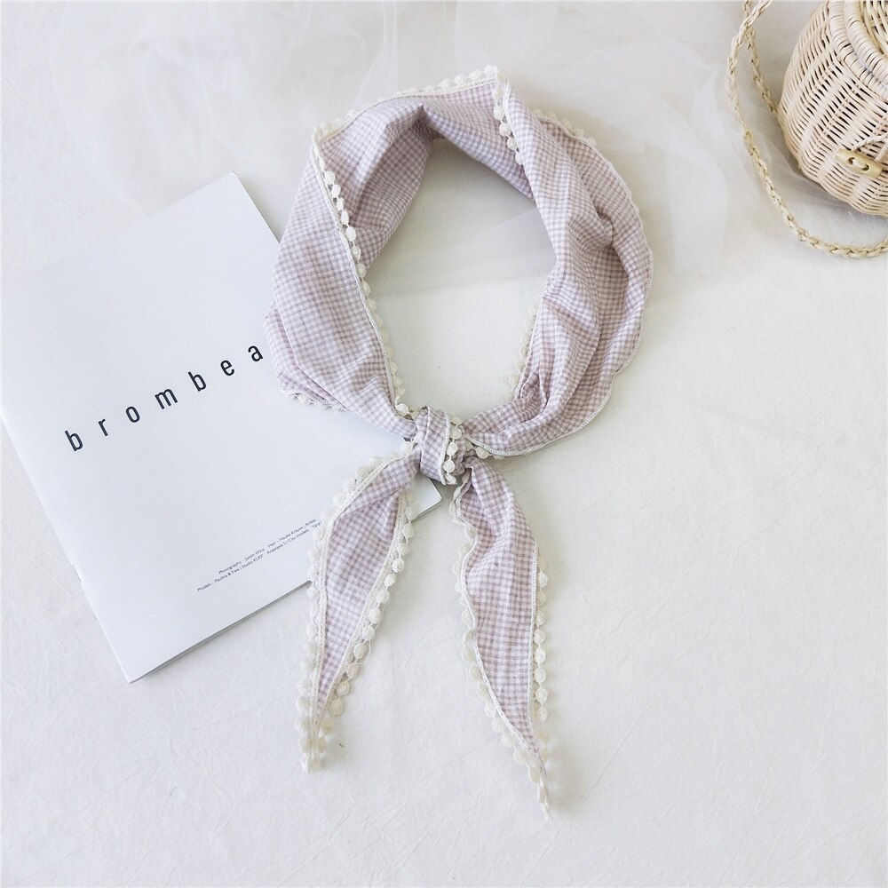 Kvinders plaid silkehår hoved tørklæde hovedbånd med blomsterblonde trekantede halstørklæder til kvinder bandana femme: Lyserød