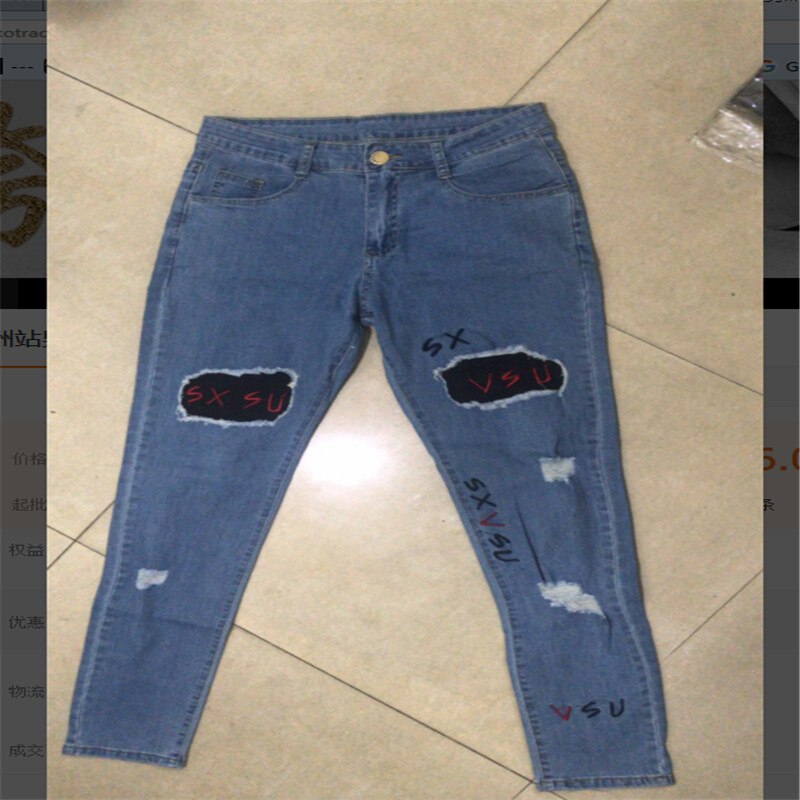 Våren menn elastisk skinny hull ripped jeans bukser bodycon stretch denim lange bukser blyant bukser herre klær