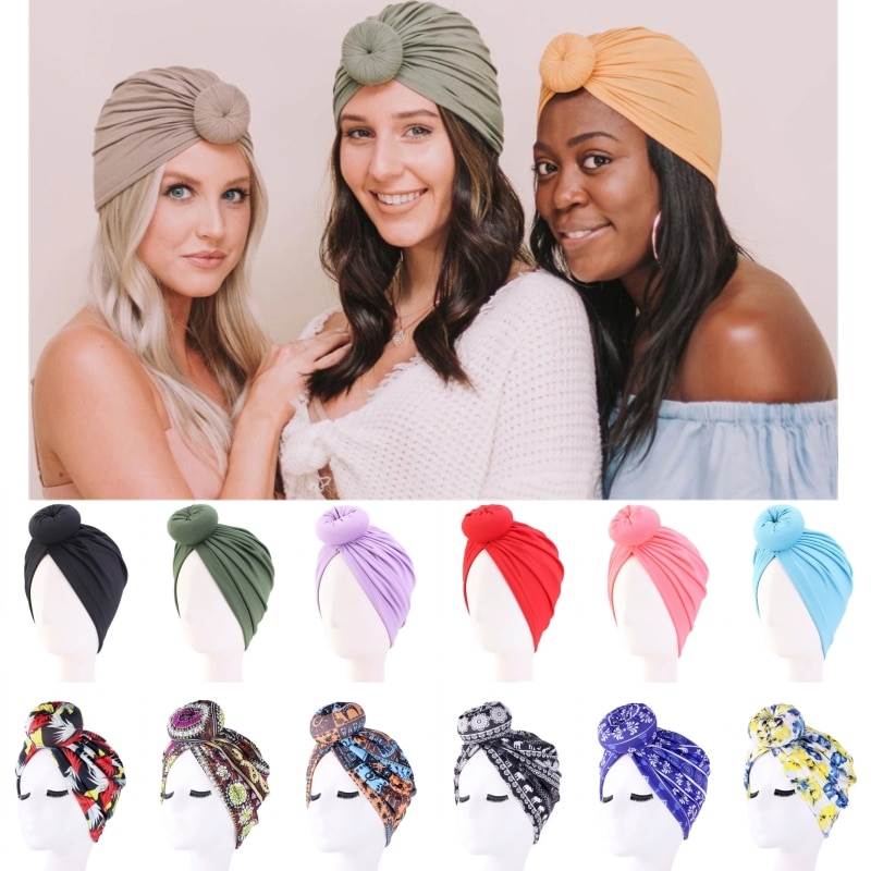 Turban africain en coton avec nœud, Bandana, foulard pour femmes, chapeau à Vortex, bonnet de chimio, accessoires pour cheveux, couvre-chef arabes musulmans