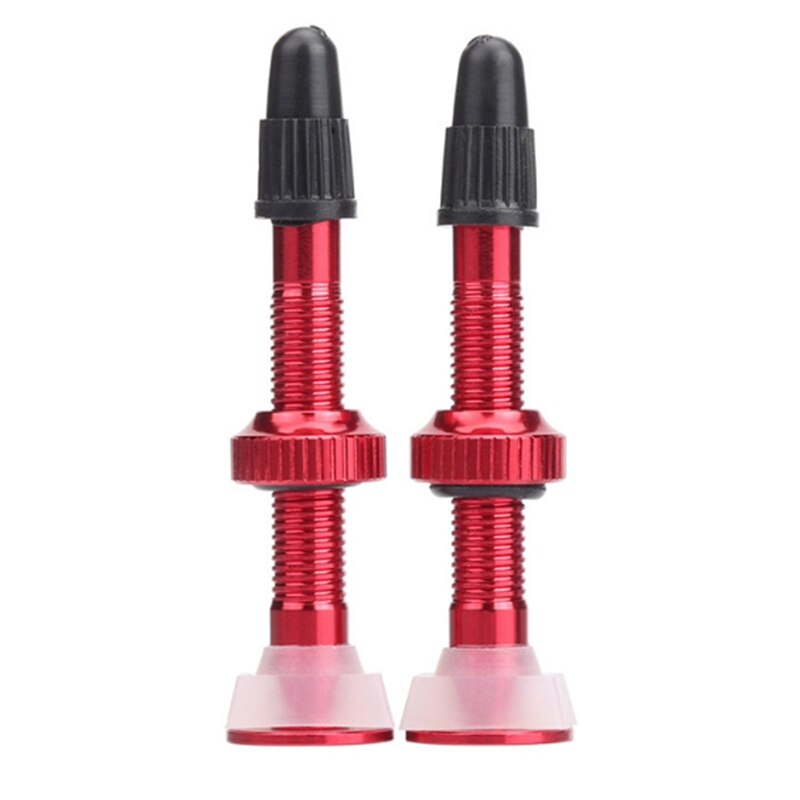Bicycle Valve for Road Tubeless Rim Alloy Stem Brass Core Cap: Red