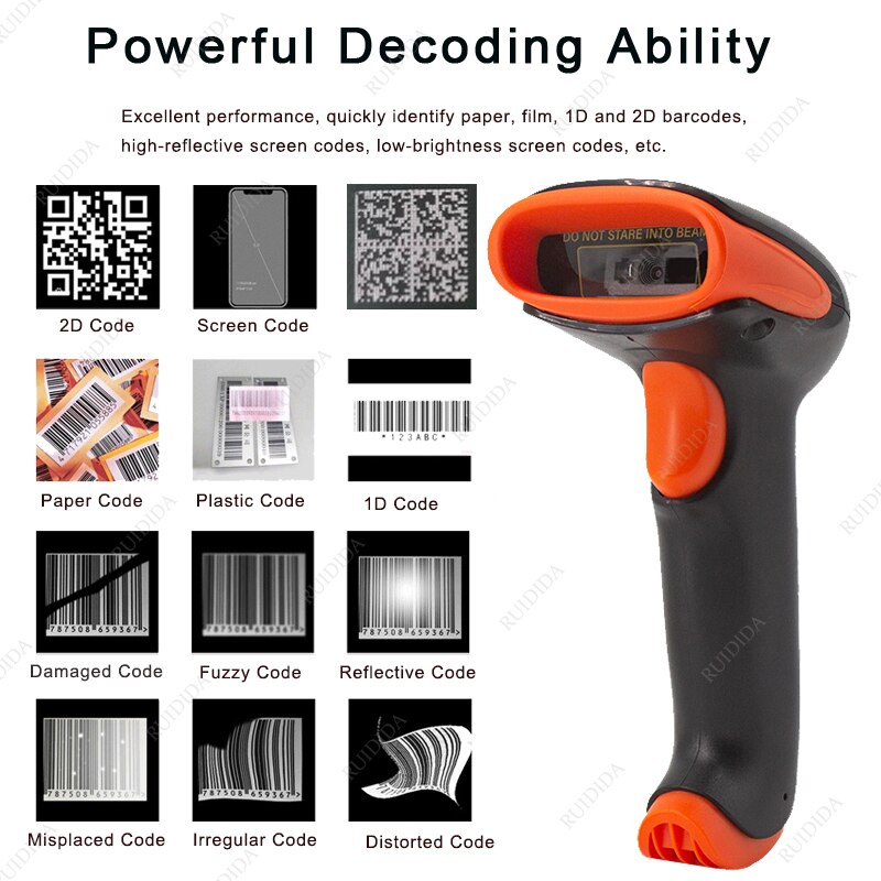 Draadloze 2d Barcode Scanner Barcode Scanner Draadloze Scanner 2D Handheld Bar Code Reader Qr Code Reader Pdf417 Scanner