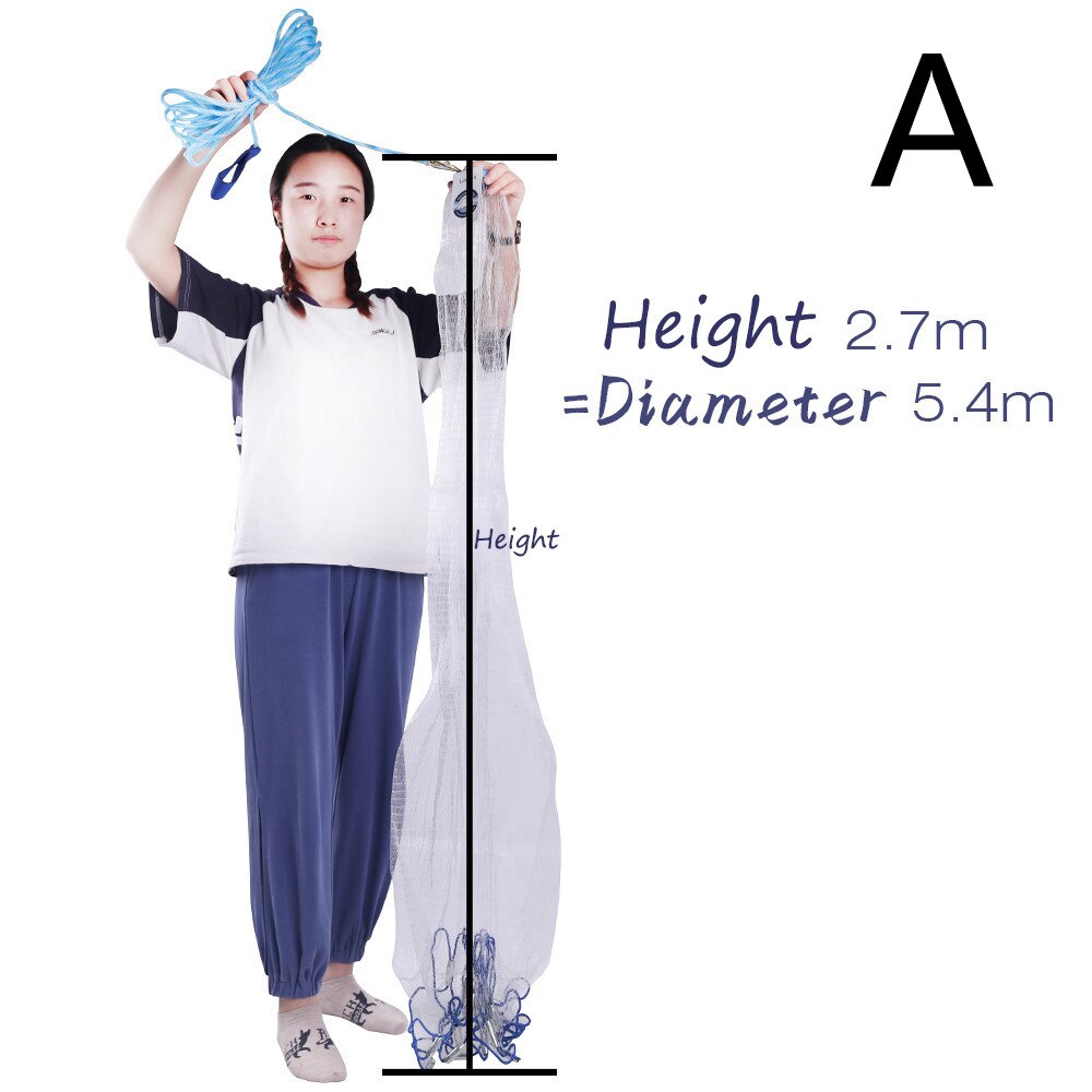 Lawaia Hand Cast Net American Style Diameter 2.4m-7.2m Monofilament Nylon Folding Small Mesh Fishnet With or No Pendants: Dia 5.4m fishing net