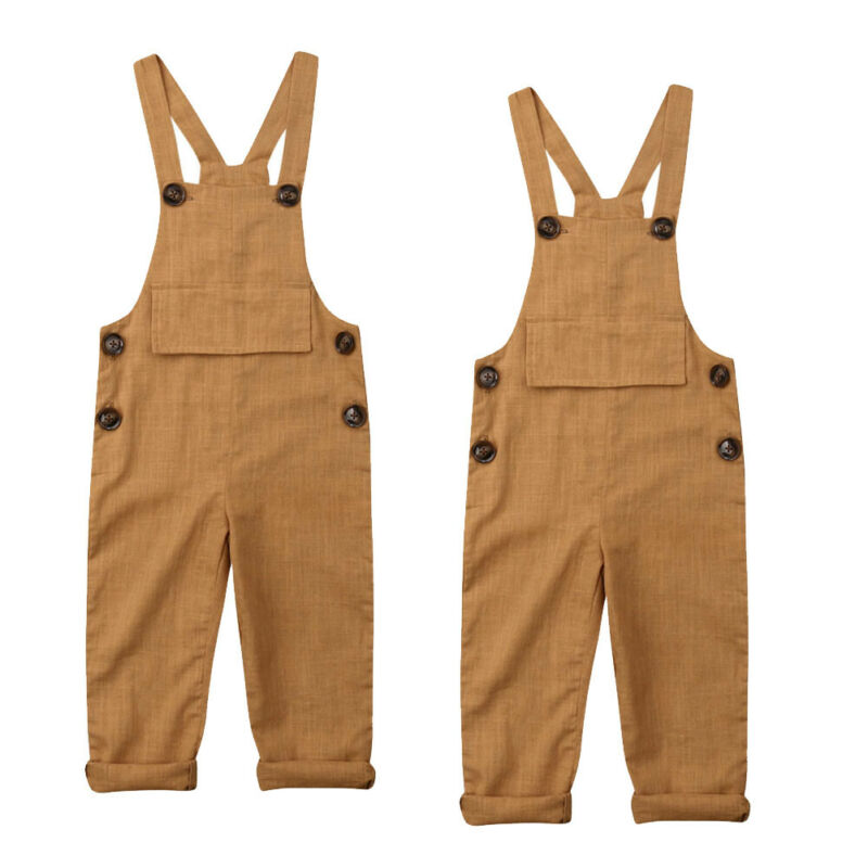 Toddler Kids Baby Boy Girl Linen Suspender Pants Jumpsuit Romper Clothes 0-3Y