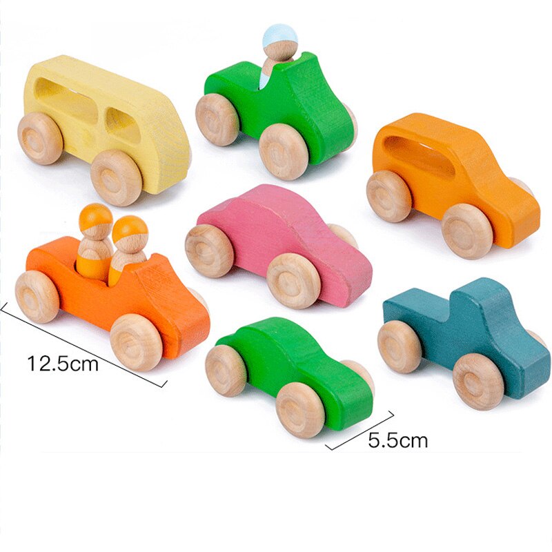 Baby Toys 12Pcs Rainbow Blocks Kids Large Rainbow Building Blocks Wooden Toys for kids Montessori Educational Toy: 7 PCS Cars