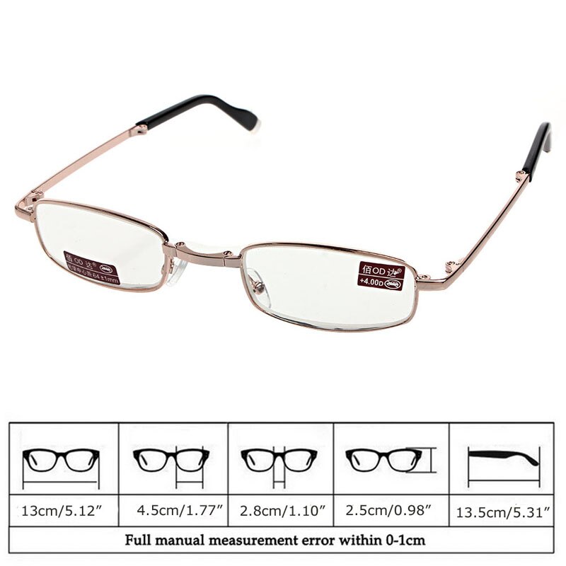 Mini Faltbare Lesebrille Metall Volle Rahmen fallen Brillen + 1,00 bis + 4,00 1 einstellen
