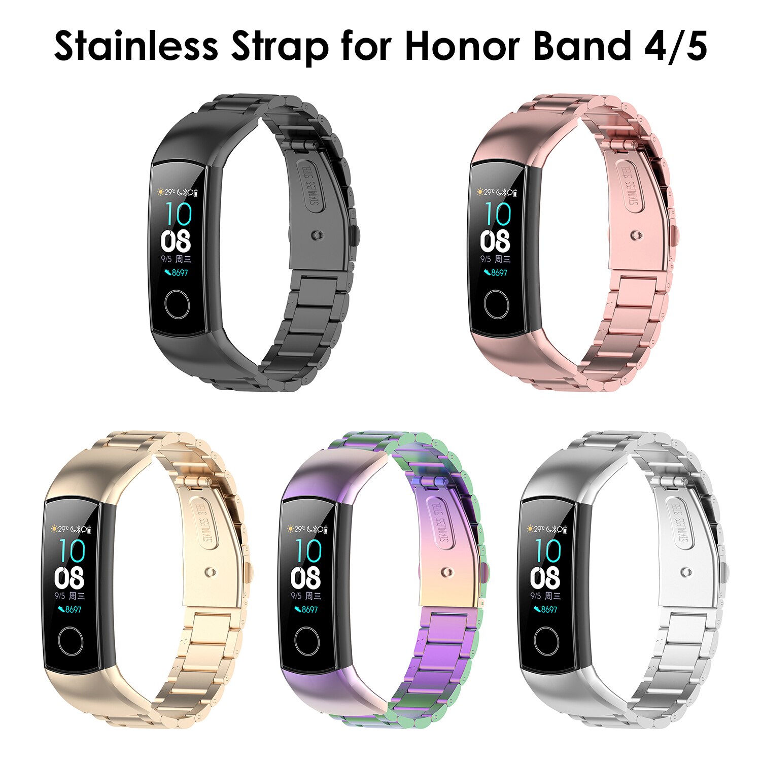 Pulsera ajustable de acero inoxidable para Honor Band 5 y Band 4 correas con correa de Metal sólido para Huawei con herramienta