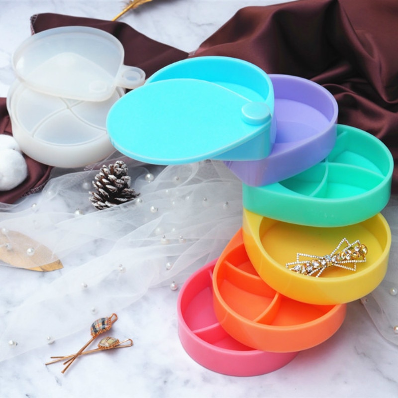 Faites votre propre boîte de rangement cosmétique rotative Silicone moule rond maquillage organisateur bijoux stockage résine Art fournitures