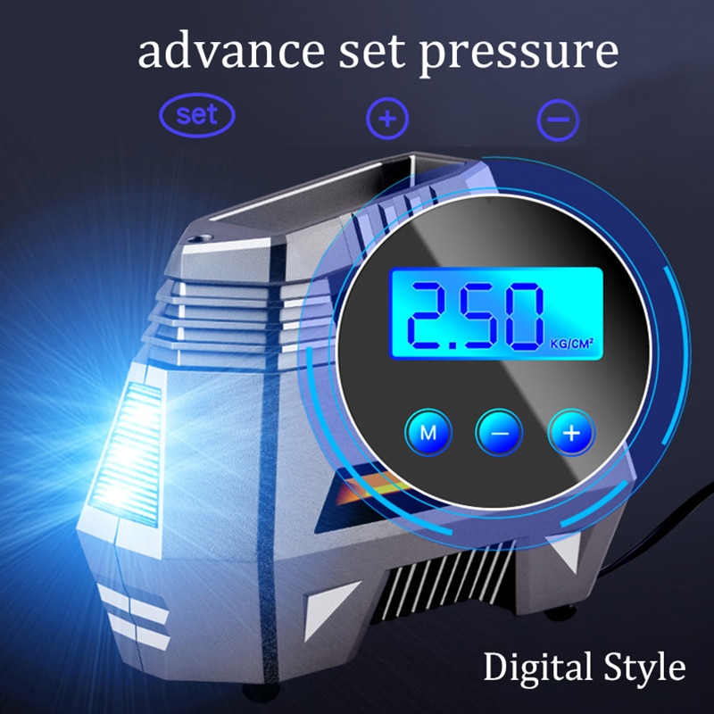 Portable Air Compressor Tire Inflator Car Tire Pump With Digital Pressure Gauge 150 Psi 12V DC Bright Emergency Flashlight