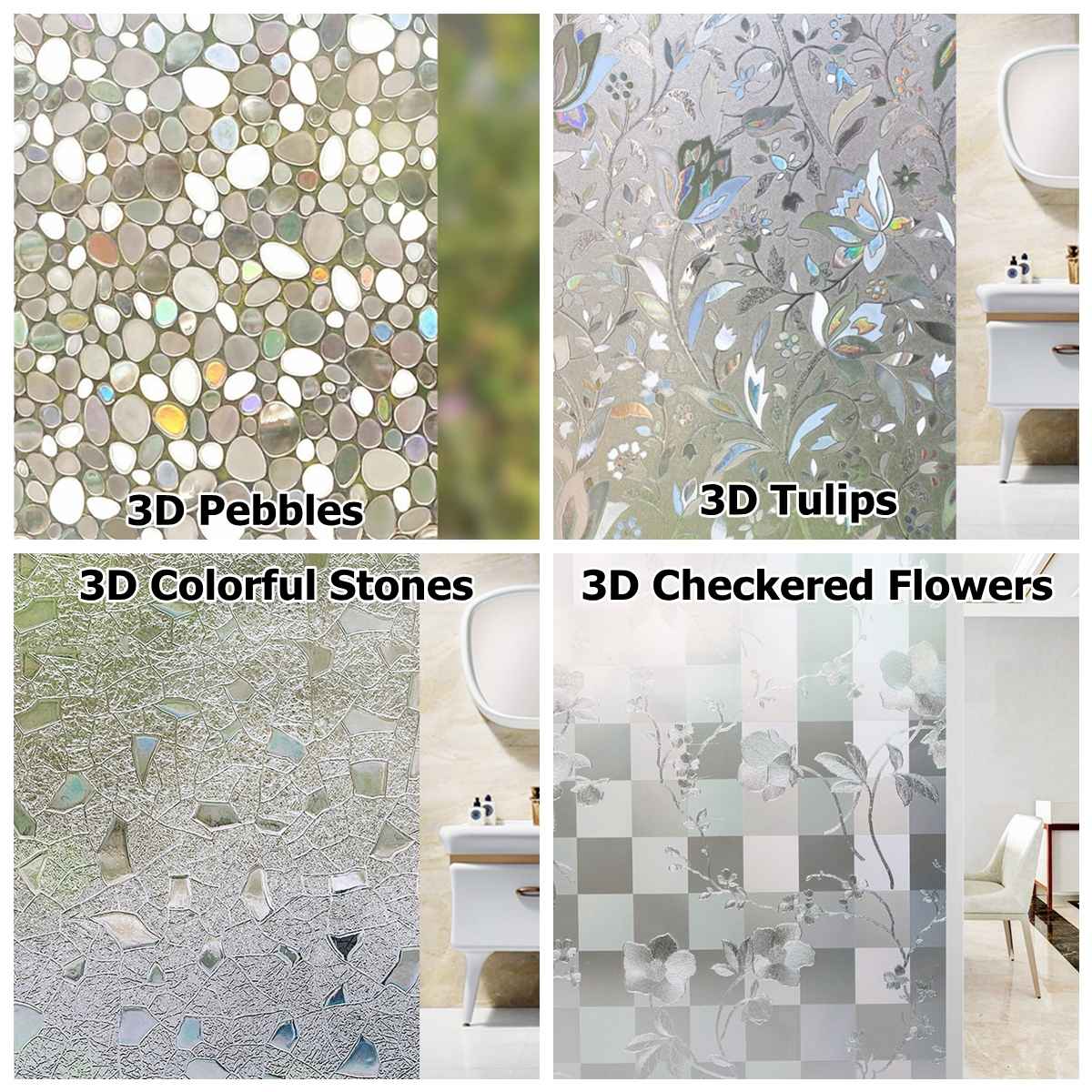 18x39inch Self-adhesive Rainbow Glass Films Sticker Static Decorative Privacy Anti UV No Glue for door and window