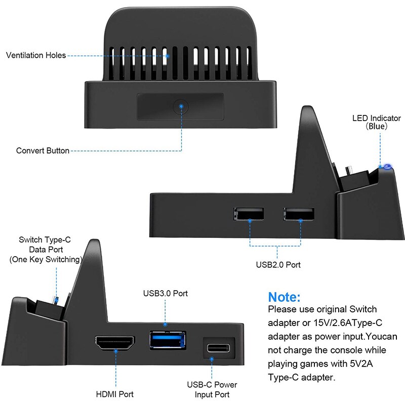 Tragbare mini-switch-tv-dockingstation mit ladeständer als ersatz für das nintendo switch dock-set, kompakter switch-zu-hdmi-anschluss mit externem kabel