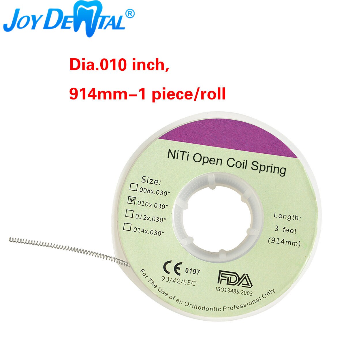 Muelle de bobina abierta Niti para ortodoncia Dental, 1 unidad/diámetro del rollo. 010/012*030 pulgadas 914mm de 3 pies: 010x030 inch