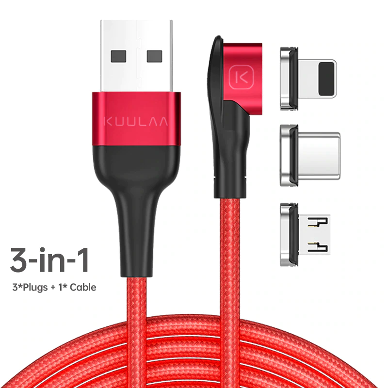 Kuulaa magnetische oplaadkabel usb type c micro-oplaadkabel voor iphone 12 11 samsung huawei xiaomi snellaadkabel usb-kabel: 3 in 1 rood
