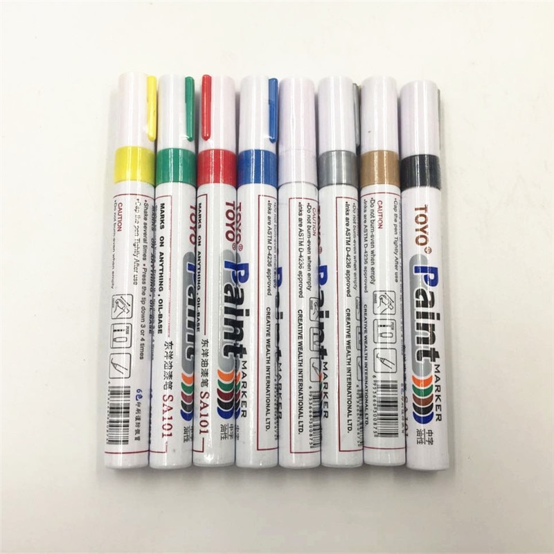 8 farver hvid vandtæt gummi permanent maling pen bil dæk slidbane miljømæssige dæk maling