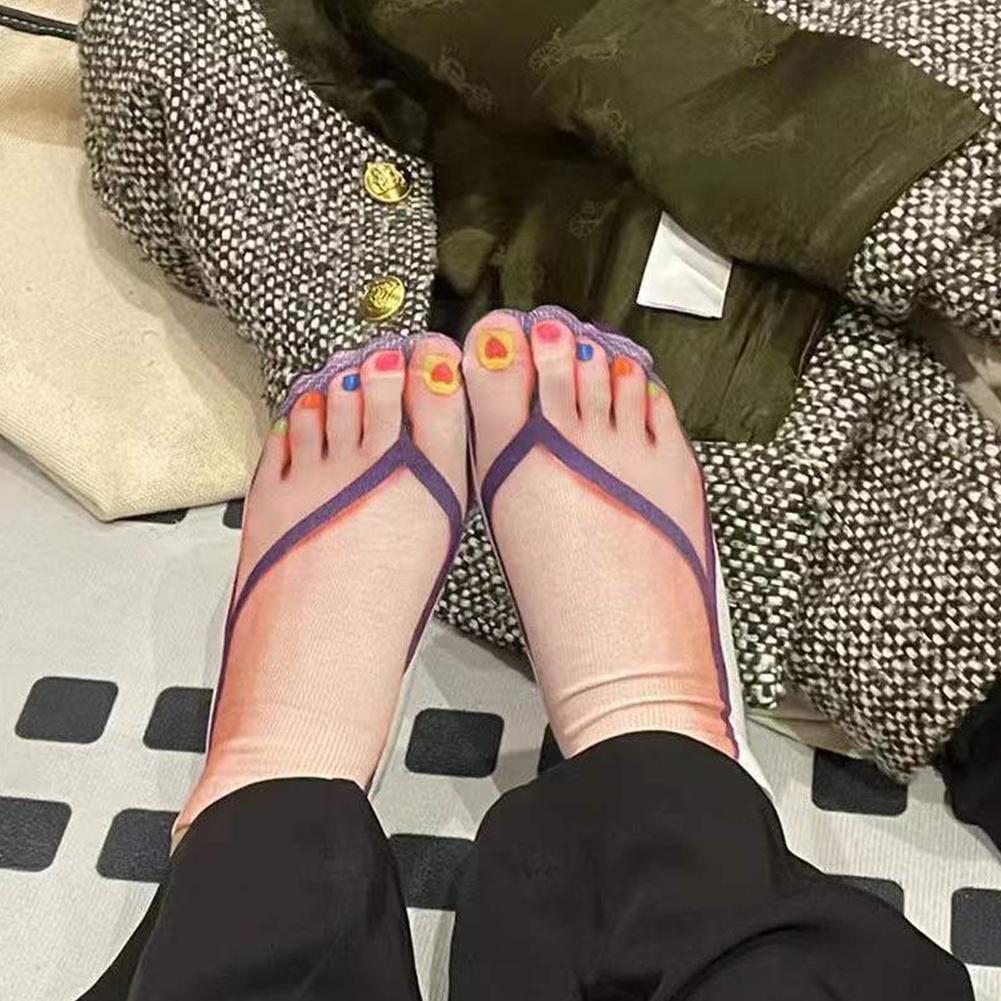 1 Pair 3D Printing Pattern Flip Flop Socks Funny Socks for Women Flip-flop Ankle Socks Low Cut Floor Socks Hosiery Novelty