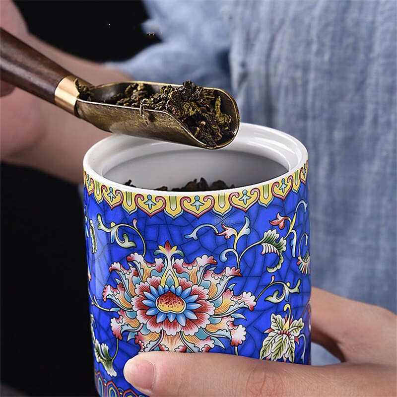 Small Tea Caddy Enamel Ceramic Airtight Jar Happy Little Jar Black Tea Pot Medicine Pot Six-color Small Tea Pot Storage Caddy