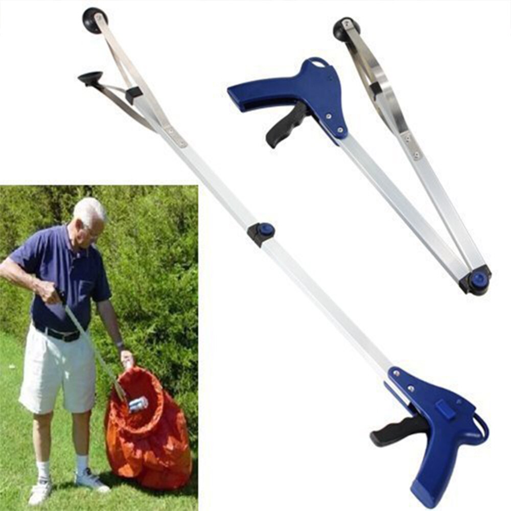 83cm Foldable Garbage Grabber Trash Picker Pick Gripper Reacher Tool (Blue)