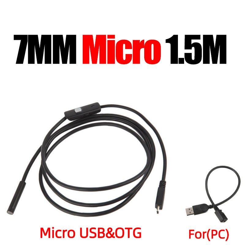 Endoskop til android telefon type c endoskopisk led  ip67 inspektionskamera endoskop smartphone til biler endoskop type c fleksibel: 7mm 1.5m