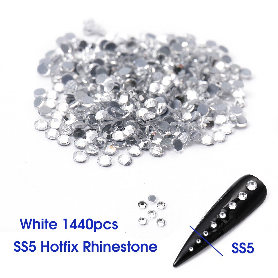 1440pc super glitter krystal ab  ss3-ss20 hotfix rhinsten på negle dekoration fix flad ryg strass nail art sten  le1610: Hvid  ss5