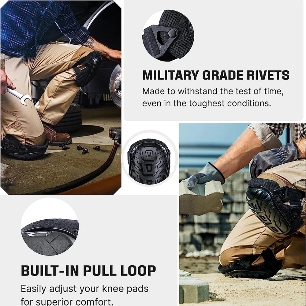 Rodilleras profesionales para el trabajo; Rodilleras de jardinería y construcción con cojín de gel grueso, rodilleras industriales resistentes, 1 par