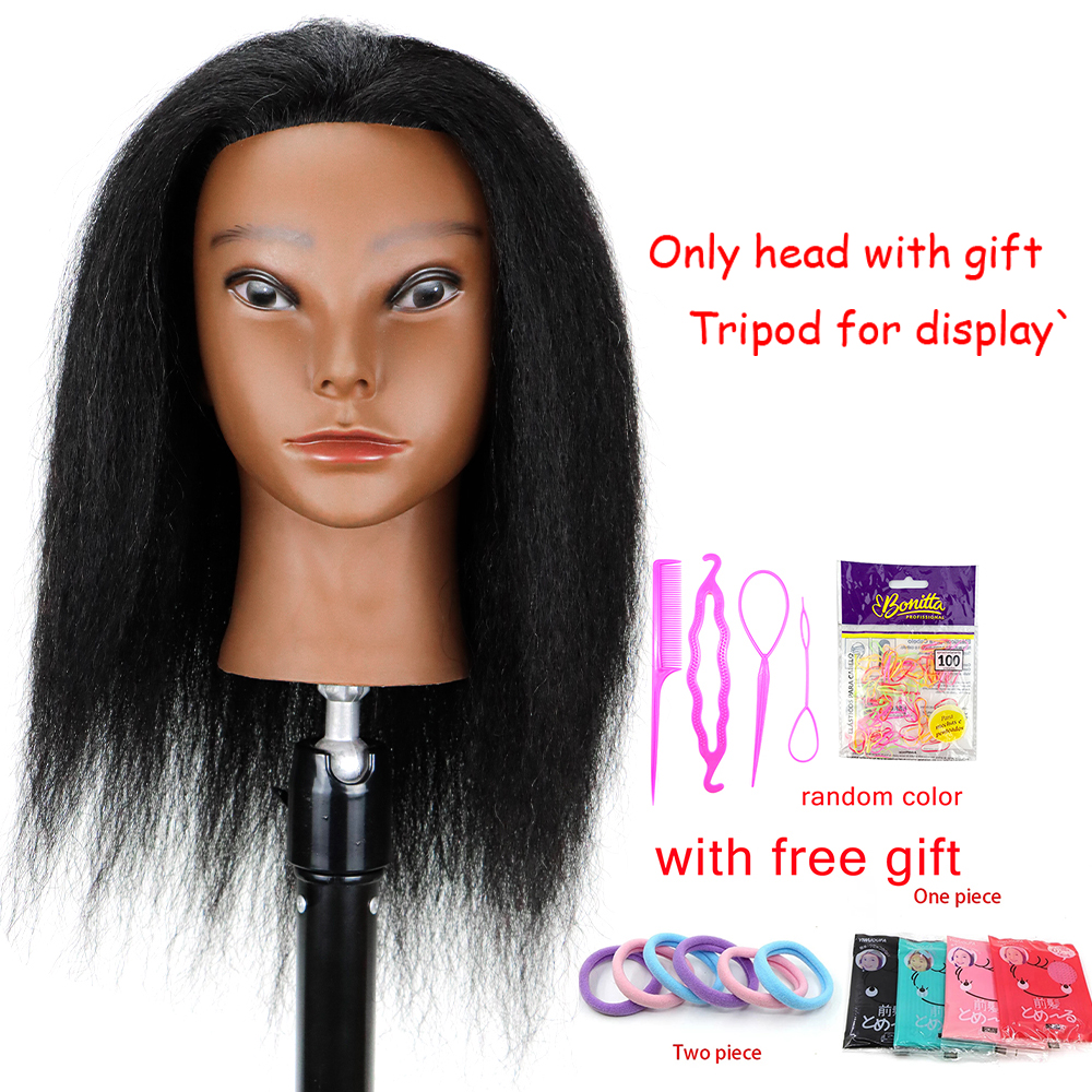 Afro Traininghead głowa manekina z ludzkimi włosami manekin lalka fryzjerstwo głowy treningowe Salon głowa manekina do zaplatania włosów: Srebrny