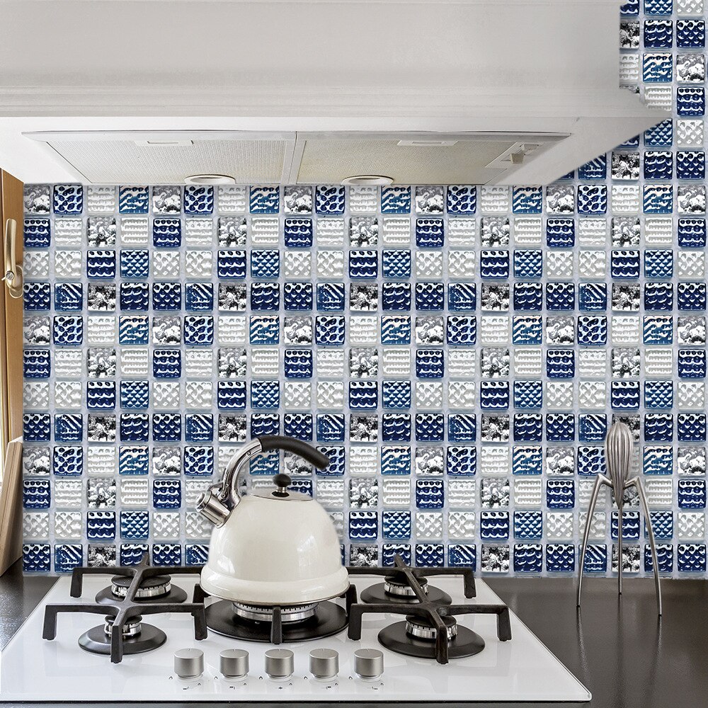 10/15/20/30cm Flat Marble Mosaic Tile Wall Sticker Kitchen Bothroom Home Renovation Art Mural Peel & Stick Waterpoof Wall Decals