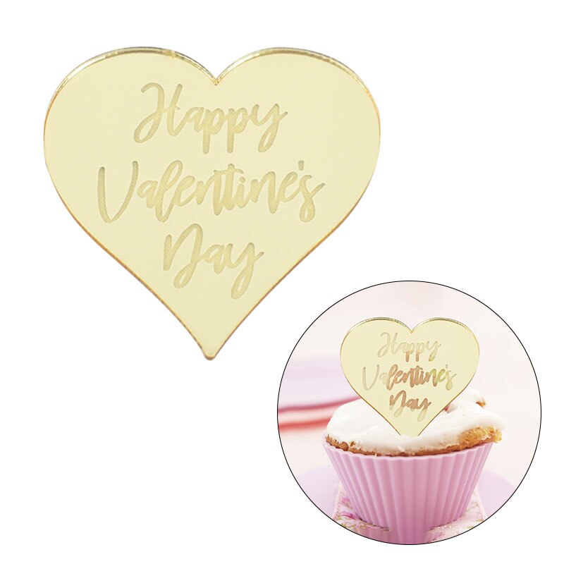 20 Stück Valentinstag Cupcake-Topper Aus Acryl – Goldene Runde Dekoration Mit Weißer Aufschrift 'Happy Valentine's Day', Für Kuchen & Party