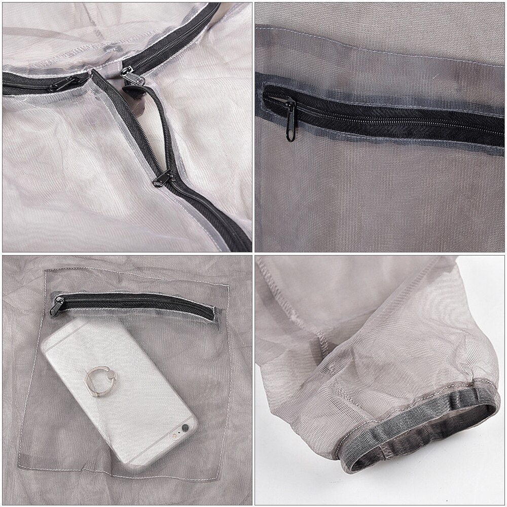 Outdoor Ultralight Mesh Hooded Bug Jacket Anti-mosquito See Through Protective Mesh Shirt Insect Shield for Camping Hiking