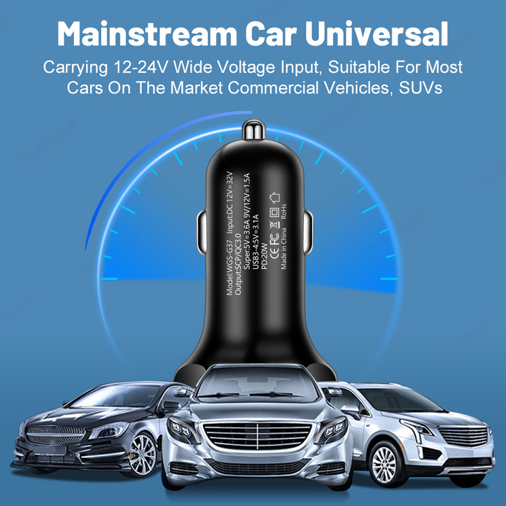 250W PD Autoladegerät 5-Hafen Schnellladung QC 3.0 USB-C Auto-praktisch-Ladegerät Typ-C-Adapter für iPhone Xiaomi Huawei