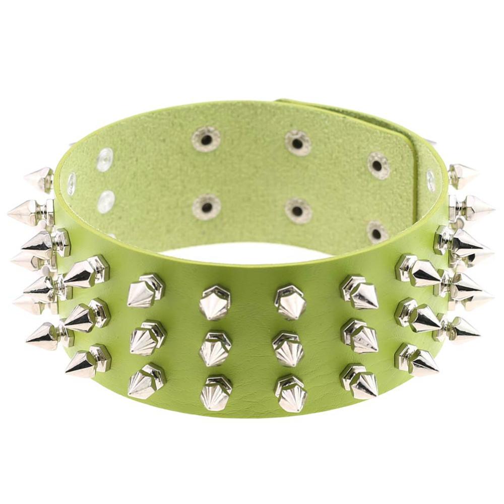 Punk PU Leather Spike Choker Necklace Women Rivets Neck&Wrist Wear Multi-purpose Funky Chockers collar lock jewelry: CR639F