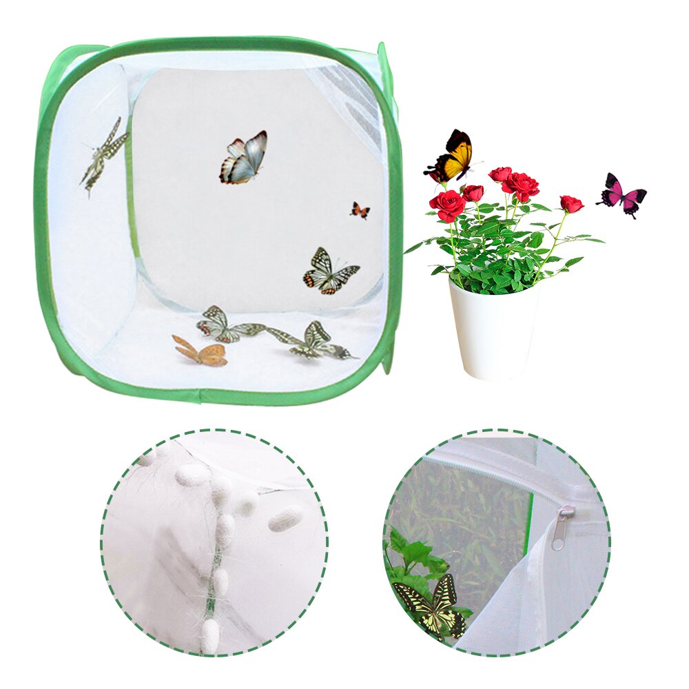 Insect Cage Foldable Butterfly Habitat Mesh Transparent Surface Portable Zipper Seedling Incubator Breeding Habitat Net