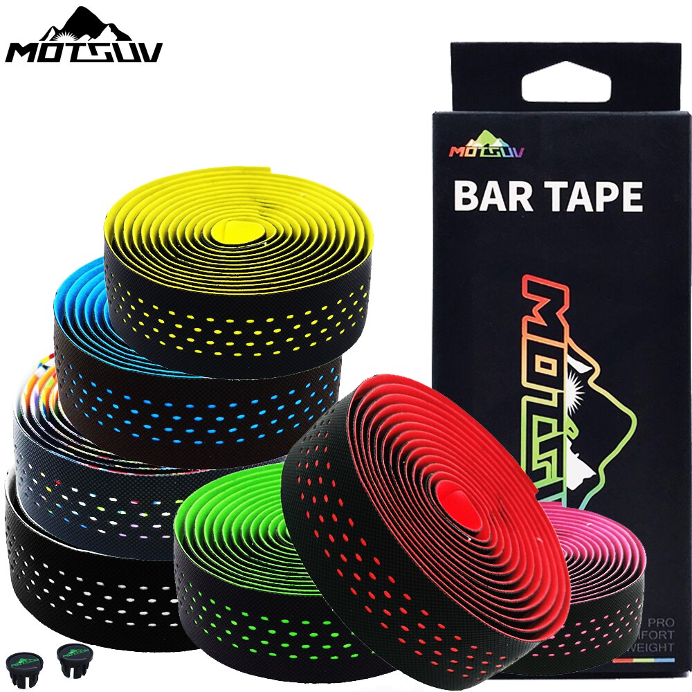 MOTSUV-Cinta de corcho para manillar de bicicleta de carretera, suave, PU, envoltura antivibración con 2 enchufes