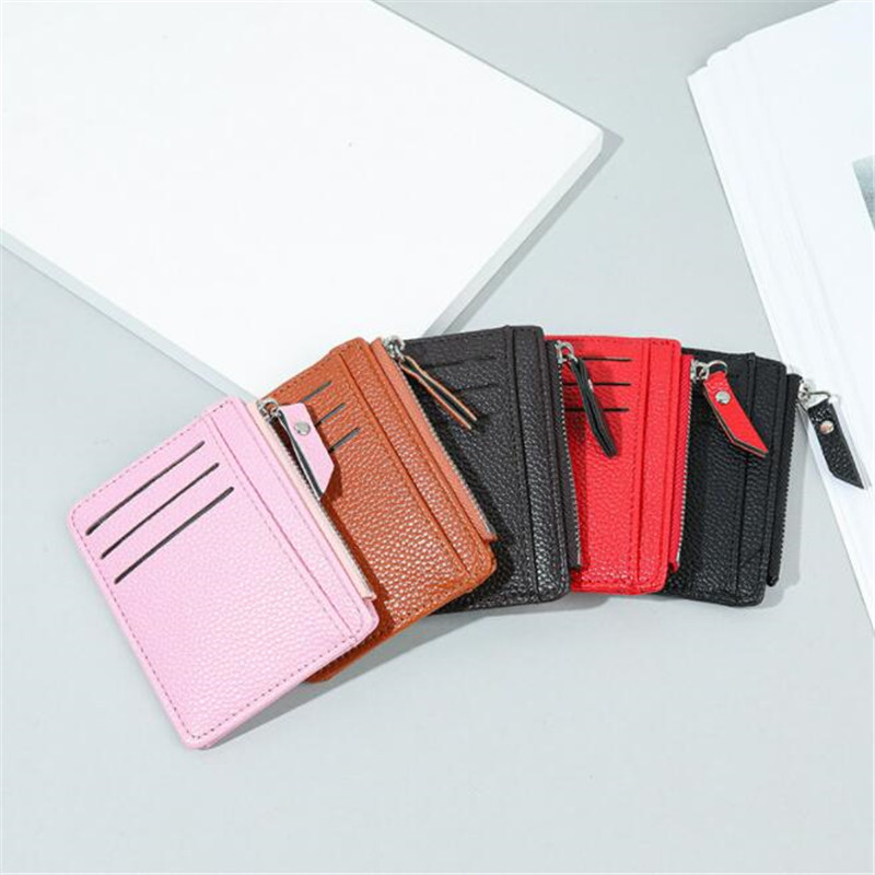 Mini ID Card Holders Bags Men/Women Business Credit Card Holder PU Leather Slim Bank Card Case Organizer Wallet Zipper