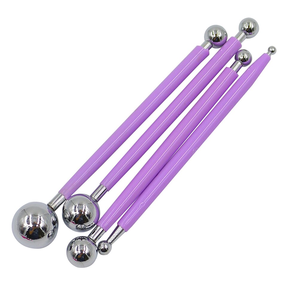 Polymeer Klei Gereedschap Professionele Diy Rvs Tool Sculptuur Tool Speelgoed Voor Klei Carving Molding Bal Sticks 4 Stks/set: violet