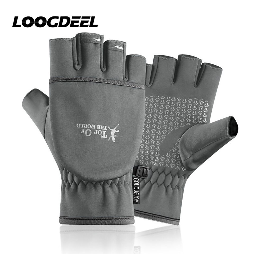 LOOGDEEL Multi Purpose Winter Warm Flip Half Finger Full Finger Two-Finger Cut Outdoor Gloves Palm Non-slip Riding Fishing Glove: A Gray / L