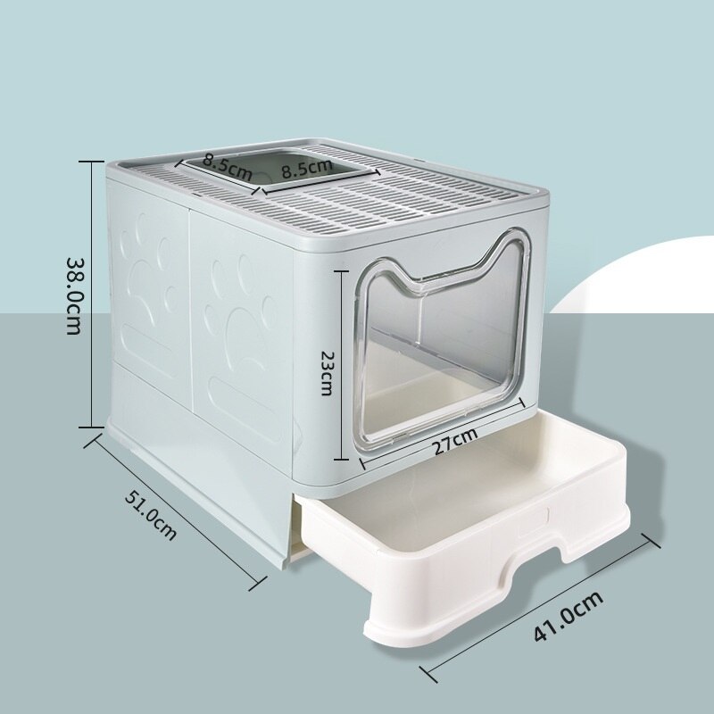 Foldable Cat Litter Box with Lid Enclosed Cat Potty Top Entry Anti-Splashing Cat Toilet Easy To Clean Load Bearing 10kg: Blue