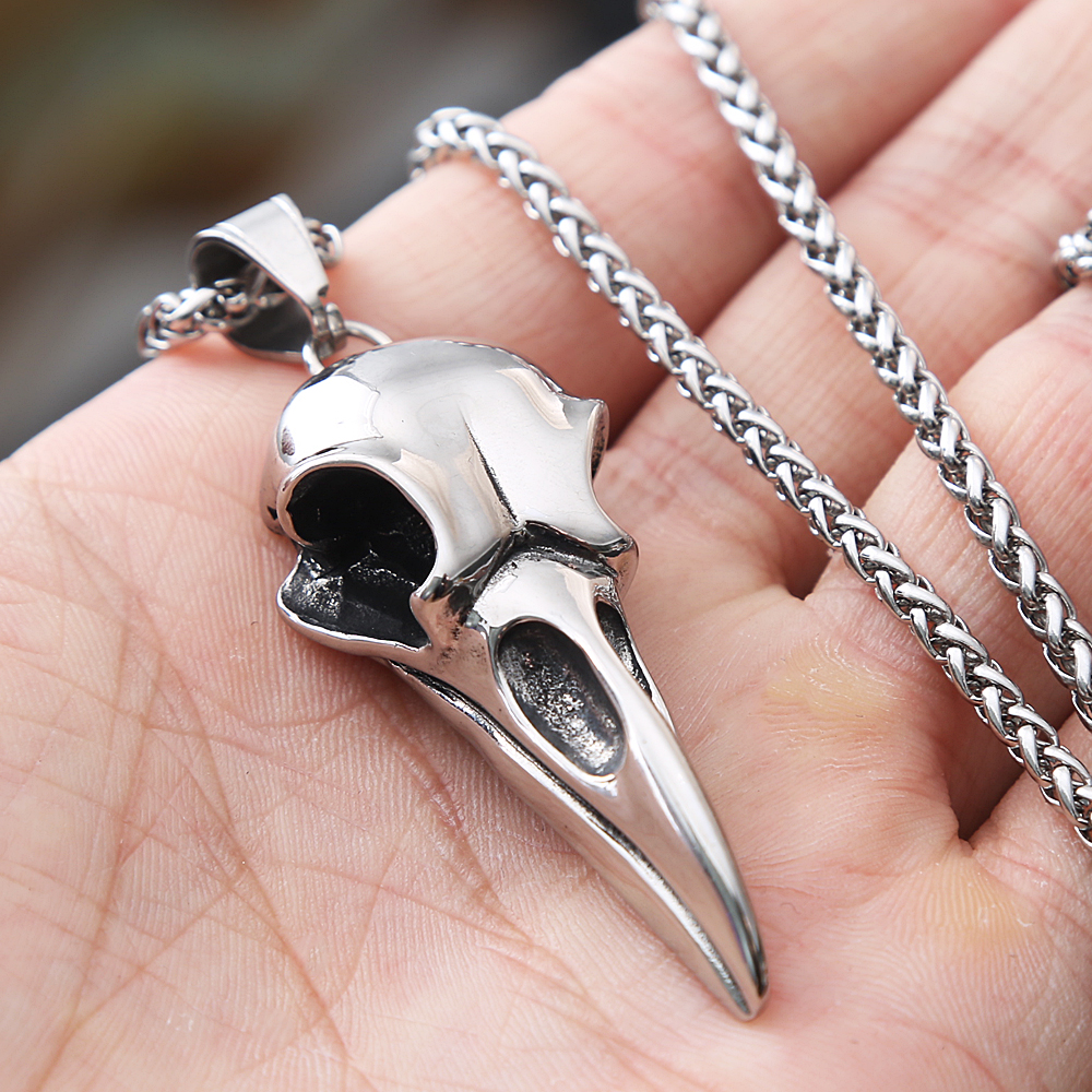 Collier crâne de corbeau gothique pour hommes, acier inoxydable, Viking Odin, pendentif crâne de corbeau, accessoires de anciens