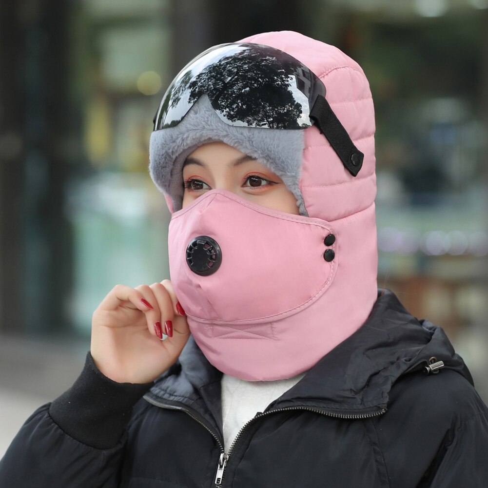With Glasses Warm Winter Camping Hiking Earflap Protective Thickened Outdoor Snow Caps Full Face Riding Windproof Bomber Hat Ski