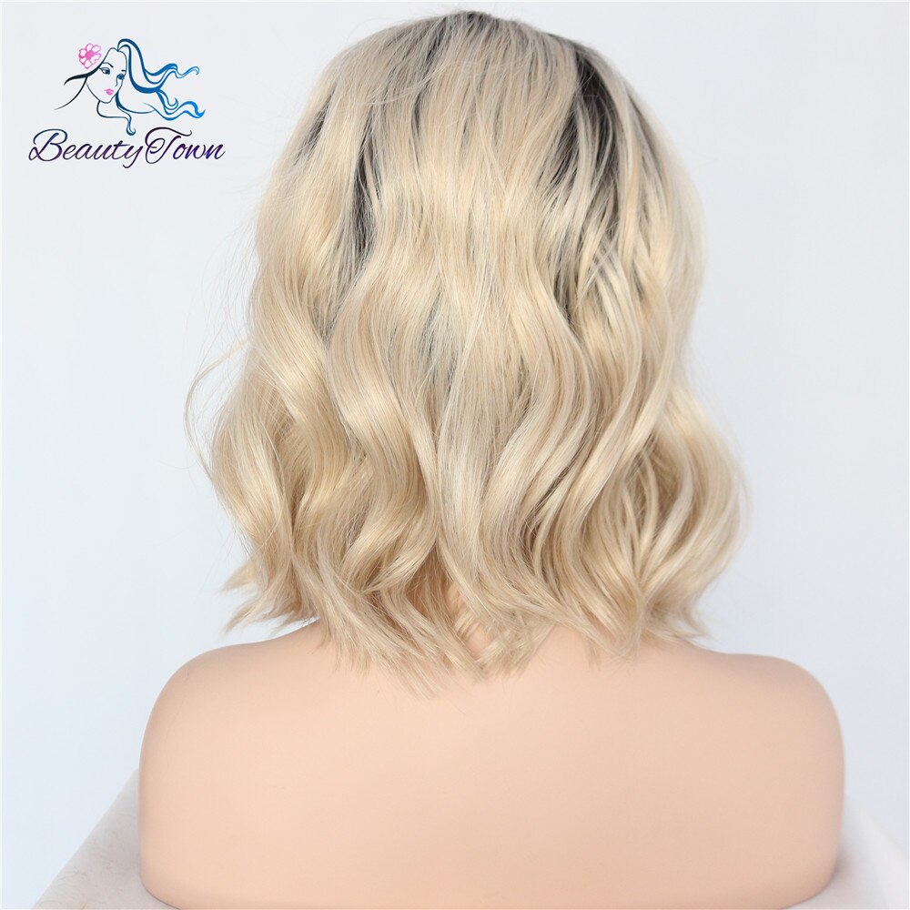 Beautytown kort ombre blond värmetålig handbunden bloggare daglig makeup syntetisk spets front bröllop halloween fest peruk