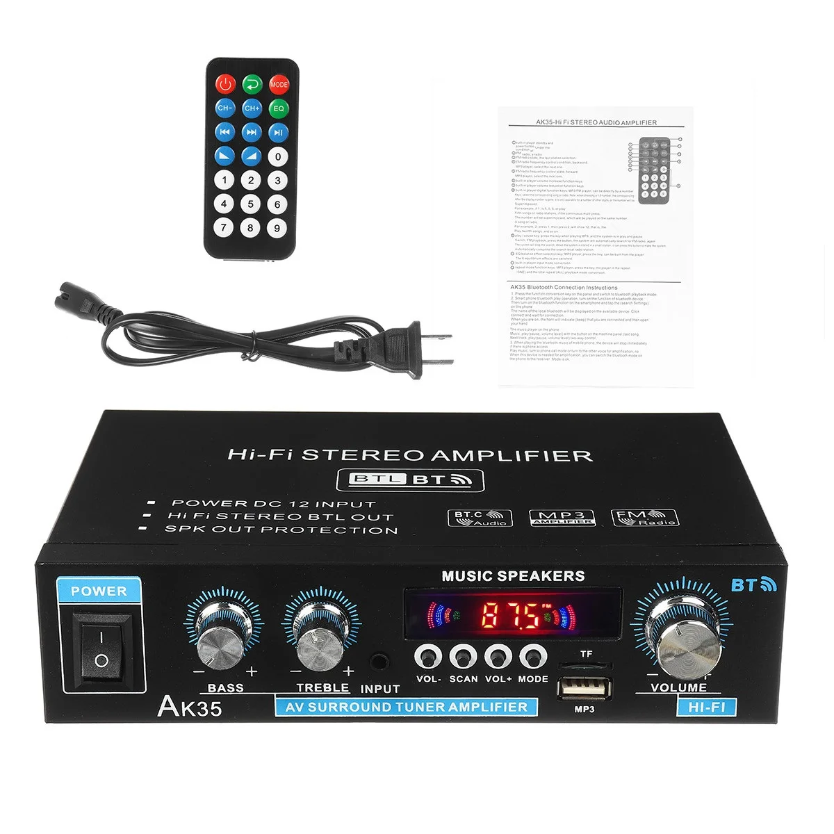AK35 380 800W amplificadores digitales para el hogar Audio 110-240V potencia de Audio de graves amplificador bluetooth Hifi FM altavoces subwoofer de música automática