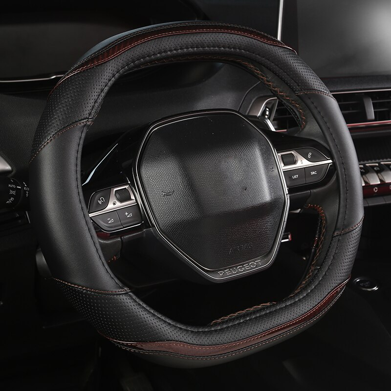 Funda para volante de cuero genuino 36cm 14 ''D para peugeot 508 30 4008 5008 accesorios interiores: red line