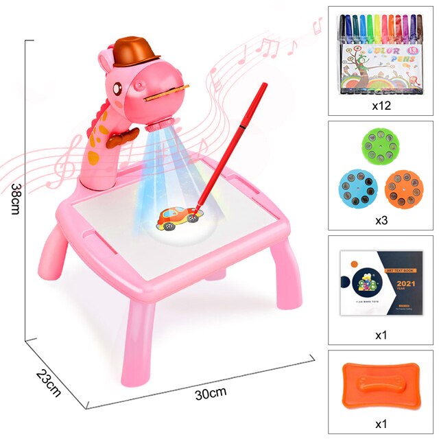 Children Led Projector Art Drawing Table Light Toy Kids Painting Board Desk Crafts Educational Learning Paint Tools Toys For Gir: D Pink with box