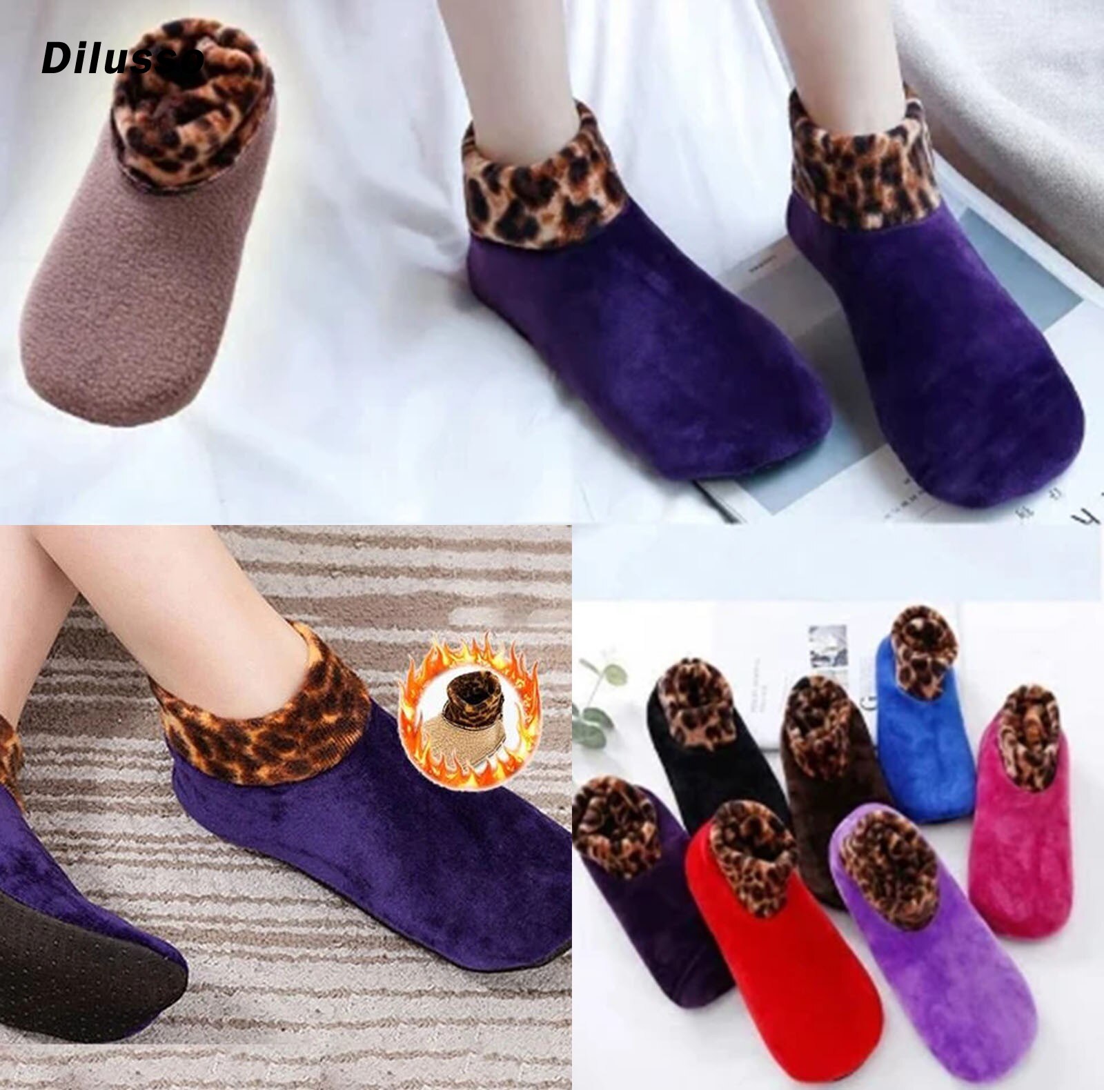 Women's Winter Warm Leopard Leg Warmers Bed Non Slip Home Indoor Non-slip Thermal Socks Female Winter Soft Outdoor Warm Socks