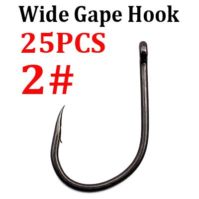 Anzuelos para pesca de carpa, aparejo para el pelo de carpa, anzuelos anchos con revestimiento de PTFE, ganchos de púas de acero al carbono, 25 uds.: 25Pcs-Size 2