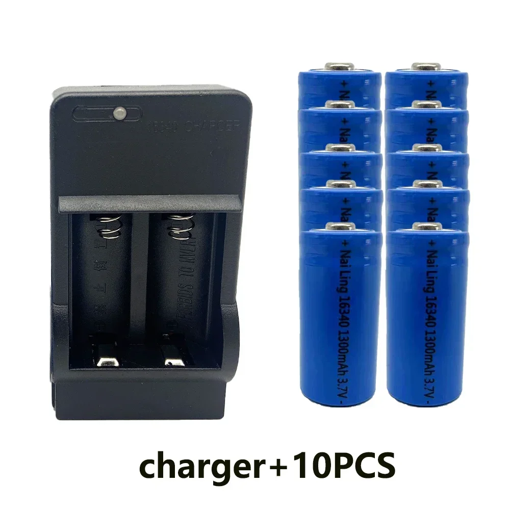 1300 mAh wiederaufladbare 3,7 V Li-Ion 16340 Batterien CR123A Batterie für LED-Taschenlampe Reise-Ladegerät 16340 CR123A Batterie: Gold