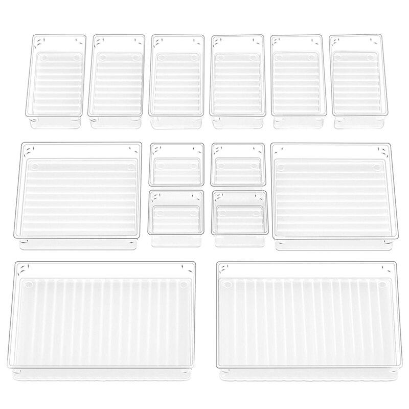 14 Stuks Lade Opslag Systeem Multi-Size Lade Manager Transparante Make Storage Lade Voor Kantoor Computer Desktop: Default Title