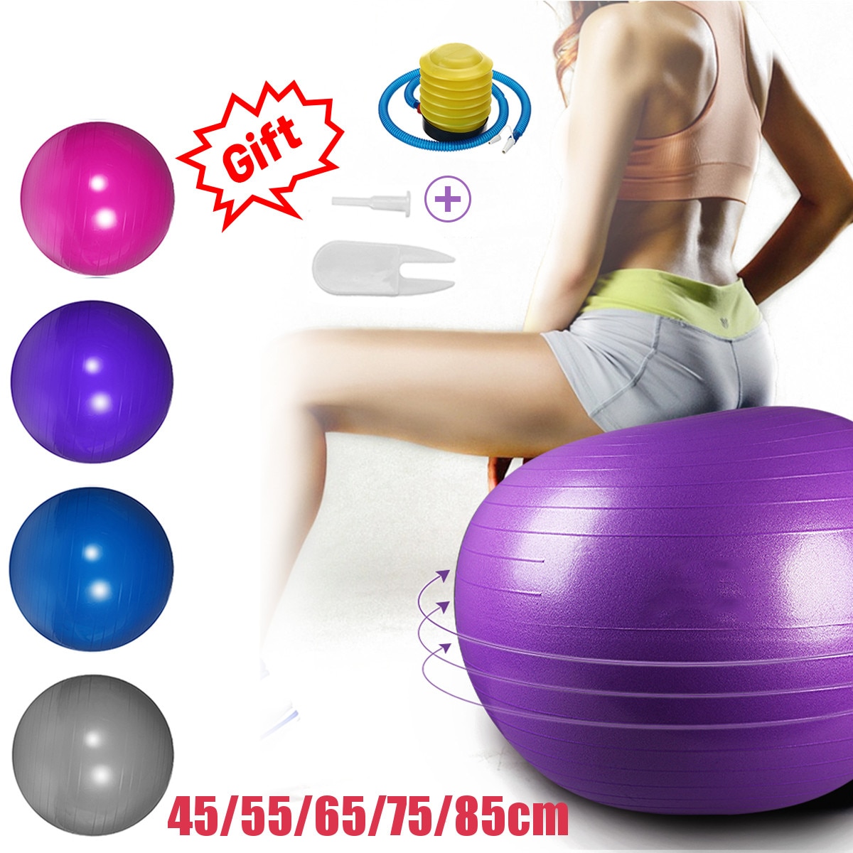 Sports Yoga Balls Bola Pilates ball Fitness Gym Balance Fitball Home Exercise Pilates Workout Massage Ball 55cm 65cm 75cm 85cm