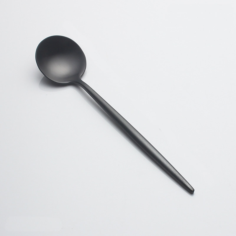 Couverts de Style portugais vaisselle occidentale 304 acier inoxydable dîner fourchette cuillère boeuf couteau café cuillère: Black Spoon