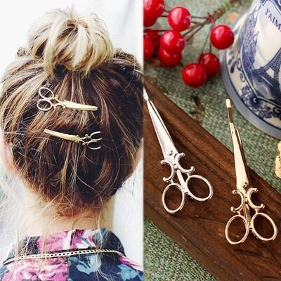 Eenvoudige persoonlijkheid vrouwen haar sieraden 18k vergulde metalen scharen haarspeld haaraccessoires